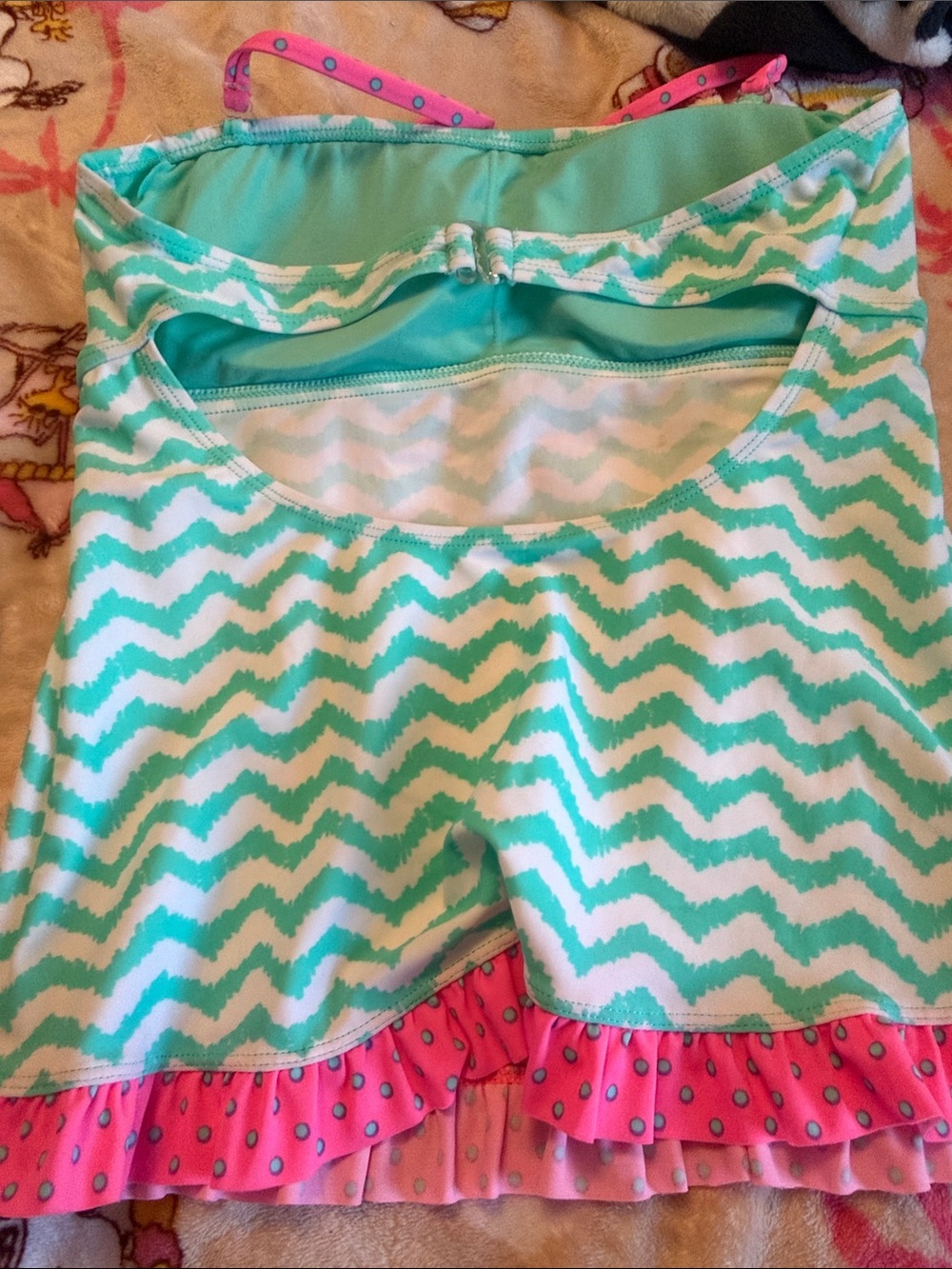 Y2K Arizona Jean Co Small Turquoise Chevron Tankini Top Pink Polka Dot Trim - Picture 7 of 8